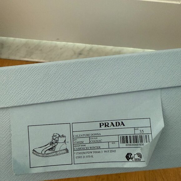 NWT Prada Winter Boots In Cognac Brown Suede Leather Shearling Lace Up - Picture 3 of 10